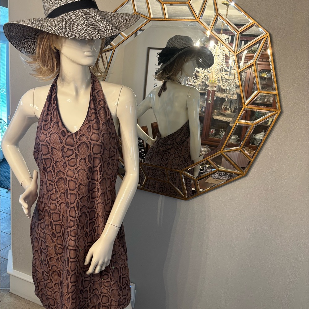 NO BOUNDARIES brown/black animal print halter dress EUC size 15 Juniors XL